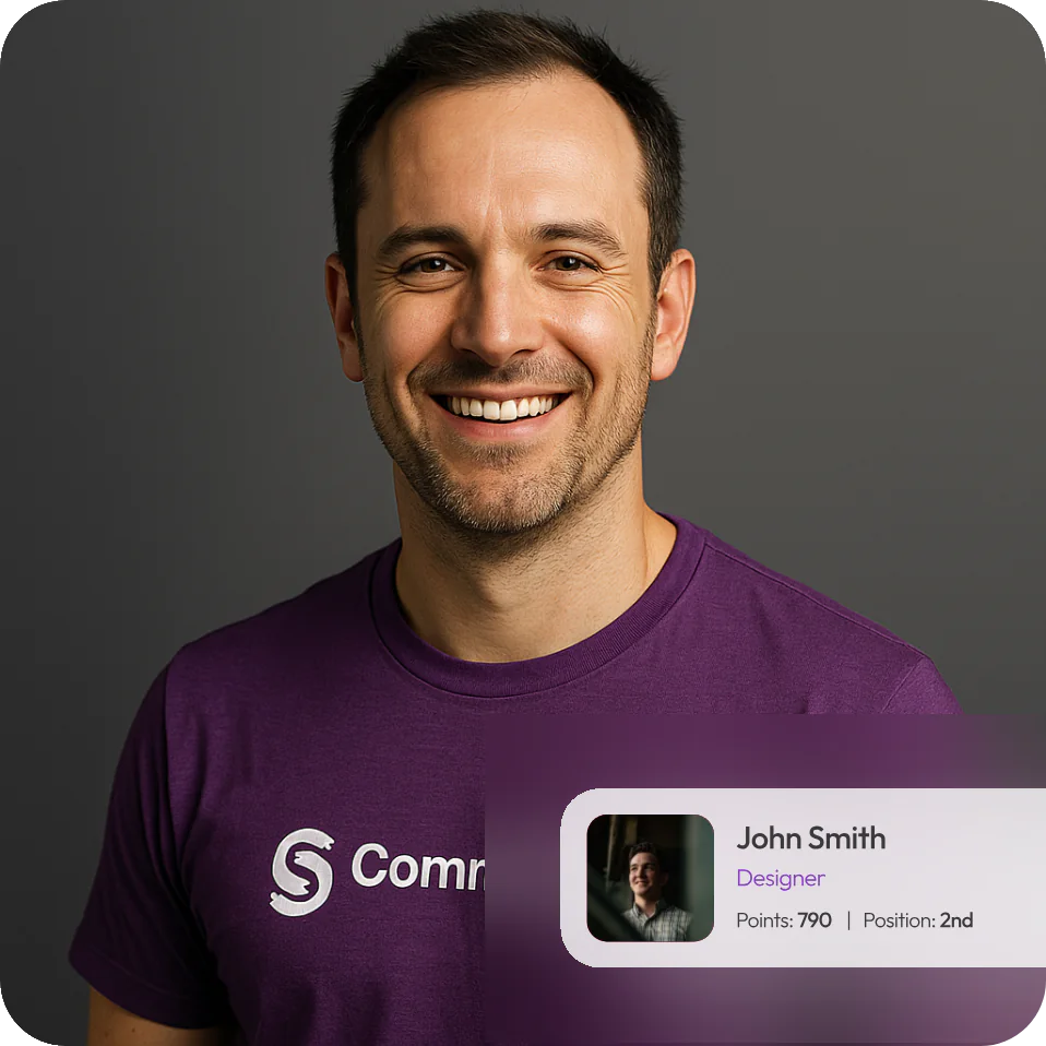 Team member profile card with points and position