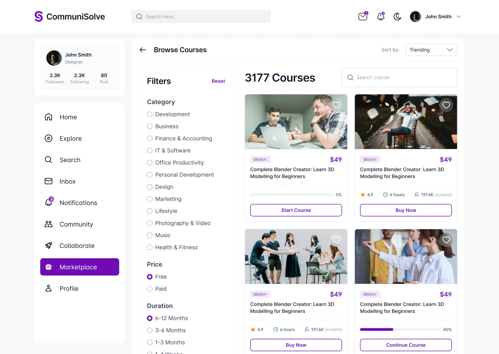 OpSkill course catalogue with filters and course cards